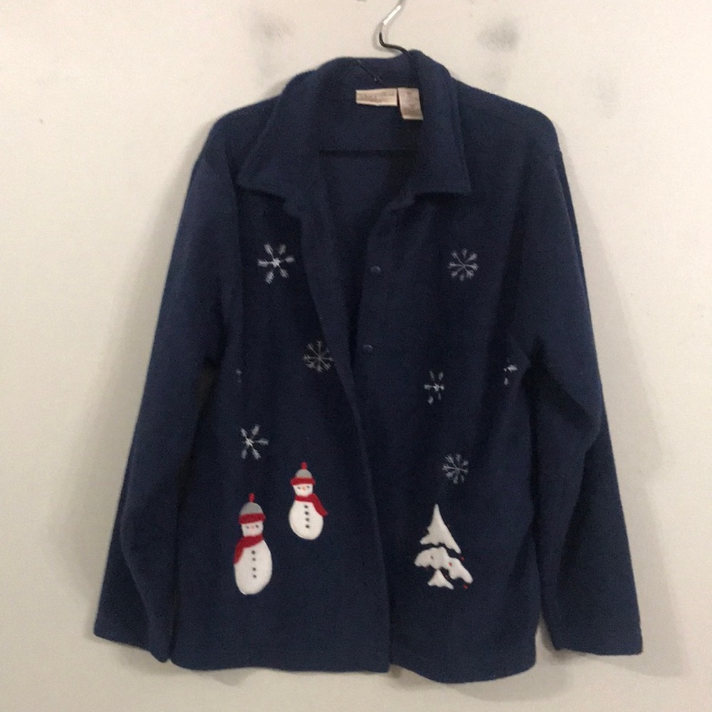 Navy blue plus sized Nick and Sarah 3X winter jacket with snowmen and snowflake